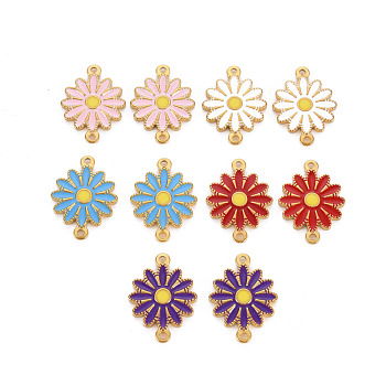 304 Stainless Steel Enamel Links Connectors, Ion Plating(IP), Golden, Flower, Mixed Color, 21x15.5x2mm, Hole: 1.4mm