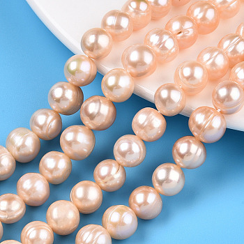 Natural Cultured Freshwater Pearl Beads Strands, Potato, PeachPuff, 9~10.5x8.5~11.5mm, Hole: 0.6mm, about 39pcs/strand, 14.57~14.76 inch(37~37.5cm)