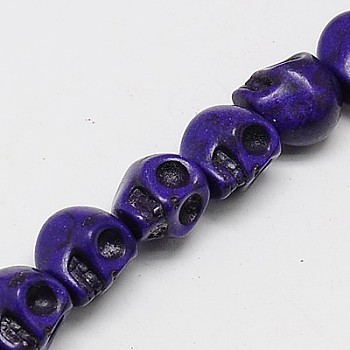Synthetic Turquoise Beads Strands, Dyed, Skull, Indigo, 12x10x11mm, Hole: 1mm, about 366pcs/724g