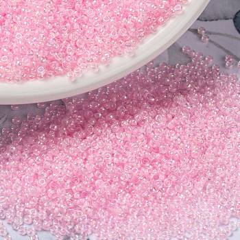 MIYUKI Round Rocailles Beads, Japanese Seed Beads, 15/0, (RR272) Pink Lined Crystal AB, 1.5mm, Hole: 0.7mm, about 5555pcs/10g