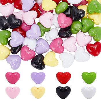 PandaHall Elite 64Pcs 8 Colors Opaque Acrylic Beads, Heart, Mixed Color, 16x19x11mm, Hole: 3mm, 8pcs/color