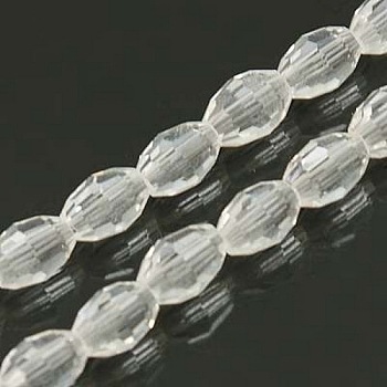 Faceted Glass Beads Strands, Oval, Clear, 6x4mm, Hole: 1mm, about 65~70pcs/strand, 14.96 inch~15.16 inch(38~38.5cm)