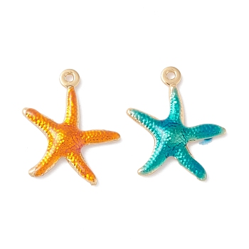 Rack Plating Brass Enamel  Pendants, Long-Lasting Plated, Real 18K Gold Plated, Cadmium Free & Nickel Free & Lead Free, Starfish, Mixed Color, 17.5x14.5x2.5mm, Hole: 1mm