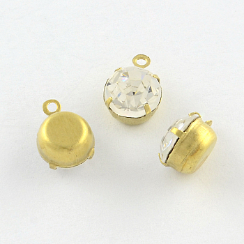 Golden Tone Brass Rhinestone Charms, Crystal, 5x3x2mm, Hole: 1mm, 144pcs/gross