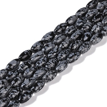 Natural Snowflake Obsidian Beads Strands, Oval, 12x6mm, Hole: 0.9mm, about 33~34pcs/strand, 15.55''~15.94''(39.5~40.5cm)