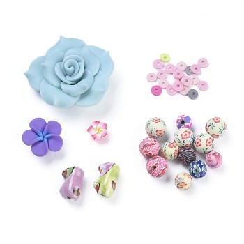 Handmade Polymer Clay & Porcelain Beads, Mixed Shapes, Mixed Color, 3~48x1~20mm, Hole: 1.5~2mm