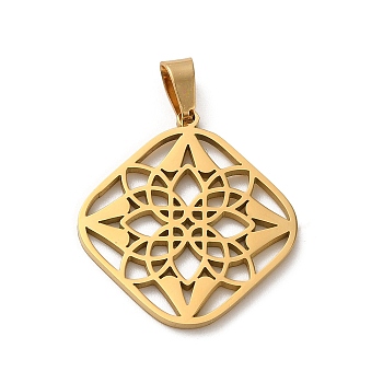 304 Stainless Steel Pendants, Laser Cut, Hollow Flower Charm, Real 18K Gold Plated, 24x21.5x1mm, Hole: 6x3mm