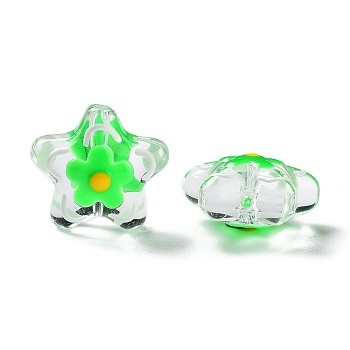 Transparent Glass Beads, with Enamel, Flower, Medium Spring Green, 21x22x11mm, Hole: 1.2mm