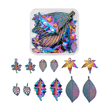 PandaHall Jewelry 24Pcs 6 Style Plated Alloy Pendants, Cadmium Free & Lead Free, Maple Leaf, Rainbow Color, 4pcs/style
