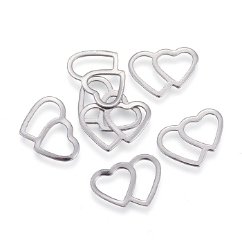 Valentine's Day 304 Stainless Steel Linking Rings, Heart with Hear, Stainless Steel Color, 9.5x13.5x0.5mm, Inner Diameter: 8x4mm and 6x7mm