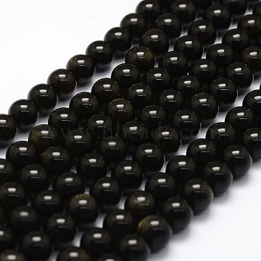 4mm Black Round Golden Sheen Obsidian Beads