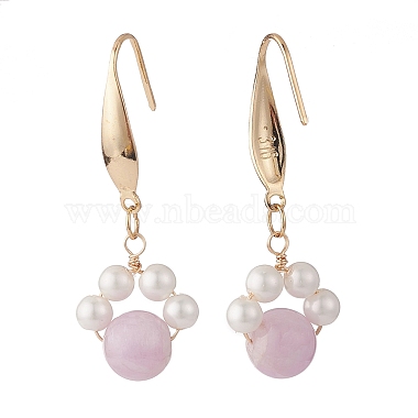 Round Natural Kunzite & Shell Pearl Beads Dangle Earring(EJEW-TA00038-02)-3