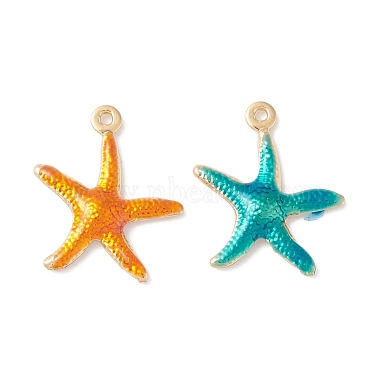 Real 18K Gold Plated Mixed Color Starfish Brass+Enamel Pendants