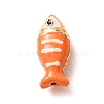 Brass with Enamel Pendants, Fish with Stripe Charms, Rack Plating, Long-Lasting Plated, Lead Free & Cadmium Free, Real 18K Gold Plated, Coral, 18x8x6.5mm, Hole: 1.2mm(KK-CBA2F11-11G-02)