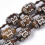 Tibetan Style dZi Beads Strands, Natural Agate Beads, Dyed & Heated, Oval, Auspicious Cloud Pattern, 14~16x21~23mm, Hole: 2.2mm, about 12pcs/Strand, 13.78 inch(35cm)(TDZI-R001-03E)