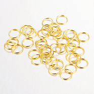 Iron Open Jump Rings, Nickel Free, Golden, 4x0.7mm, 21 Gauge, Inner Diameter: 2.6mm, about 25000pcs/1000g(IFIN-A018-4mm-G-NF)