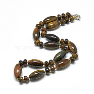 Natural Tiger Eye Beaded Necklaces, with Alloy Lobster Clasps, 18.1 inch~18.5  inch(46~47cm), Oval: 20x10mm(NJEW-S388-13)