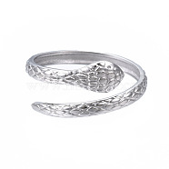304 Stainless Steel Snake Wrap Open Cuff Ring for Women, Stainless Steel Color, US Size 6 3/4(17.1mm)(RJEW-T023-77P)