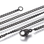 304 Stainless Steel Curb Chain Necklaces, with Lobster Claw Clasp, Electrophoresis Black, 21.65 inch(55cm)(NJEW-L162-01A-B)