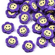 Handmade Polymer Clay Cabochons, Flower with Smile, Blue Violet, 9~10x9.5~10.5x2mm(X-CLAY-T016-32A)