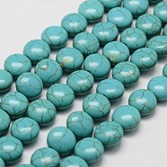 Synthetic Howlite Bead Strands, Dyed, Flat Round, Dark Cyan, 10x4.5mm, Hole: 1mm, about 40pcs/strand, 15.3 inch(X-G-P228-12-10mm)