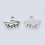 Tibetan Style Alloy Pendants, Graduation Trencher Cap with Number 2022, Cadmium Free & Lead Free, Antique Silver, 14x17.5x1.5mm, Hole: 1.8mm(X-TIBE-R316-139AS-RS)