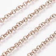 Ion Plating(IP) 304 Stainless Steel Rolo Chains, Belcher Chain, with Spool, Unwelded, Rose Gold, Links: 4x0.8mm, about 32.8 Feet(10m)/roll(CHS-L025-03C-RG)