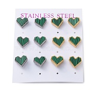 6 Pair 2 Color Synthetic Malachite Heart Stud Earrings, 304 Stainless Steel Earrings, Golden & Stainless Steel Color, 10x11mm, 3 Pair/color(EJEW-A024-11)