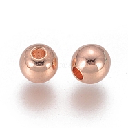 Brass Spacer Beads, Round, Rose Gold, 4mm, Hole: 1mm(EC317-2)