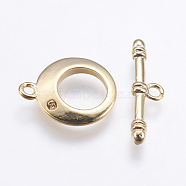 Brass Toggle Clasps, Ring, Long-Lasting Plated, Real 18K Gold Plated, Nickel Free, Ring, 18x15x3mm, Hole: 1mm, Bar: about 22.5x6x3mm, hole: 2mm.(X-KK-G333-14G-NF)