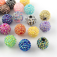 AB-Color Resin Rhinestone Beads, with Acrylic Round Beads Inside, for Bubblegum Jewelry, Mixed Color, 20mm, Hole: 2~2.5mm(X-RESI-S315-18x20-M)