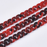 Acrylic Handmade Curb Chains, Imitation Gemstone Style, FireBrick, 14x10x3mm, about about 39.37 inch(1m)/strand(SACR-N006-02H)