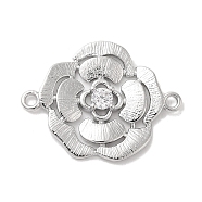 Brass Pave Glass Connector Charms, Flower Links, Real Platinum Plated, Clear, 17x22.5x3mm, Hole: 1.4mm(KK-Z073-32P-01)