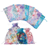 100Pcs 4 Colors Rectangle Lace Organza Drawstring Gift Bags, for Wedding Party Storage Bags, Branch Pattern, Mixed Color, 12~12.5x9~9.5x0.1cm, 25pcs/color(OP-NB0001-15)