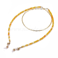 Eyeglasses Chains, Neck Strap for Eyeglasses, with Natural Agate Beads & Pearl Beads, Brass Paperclip Chains, 304 Stainless Steel Lobster Claw Clasps and Rubber Loop Ends, Golden, Gold, 30.31 inch(77cm)(AJEW-EH00236-03)