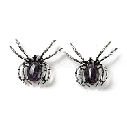 Dual-use Items Alloy Brooch, with Natural Amethyst and Rhinestone, Spider, 46x54x12mm, Hole: 4x3.5mm(JEWB-C026-06G-AS)