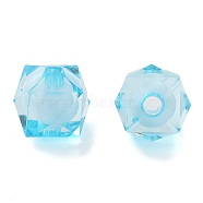 Transparent Acrylic Beads, Bead in Bead, Faceted Cube, Sky Blue, 10x9x9mm, Hole: 2mm, about 1050pcs/500g(TACR-S112-10mm-22)