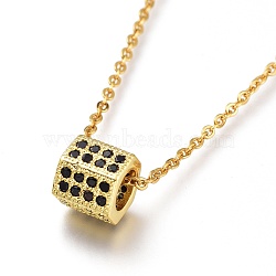 Brass Micro Pave Clear Cubic Zirconia Pendant Necklaces, with 304 Stainless Steel Cable Chains, Prism, Black, Golden, 17.91 inch(45.5cm)(NJEW-A127-15G)