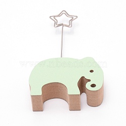 Elephant Wood Name Card Holder, Photo Memo Holders, with Star Iron Clip, for Wedding, Birthday Party Table Number Sign, Pale Green, 115x58x18mm, Hole: 3mm(KS-TAC0001-08)