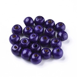 Dyed Natural Wood Beads, Round, Lead Free, Indigo, 12x11mm, Hole: 4mm, about 1800pcs/1000g(WOOD-Q006-12mm-12-LF)