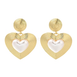 Rack Plating Heart Brass Stud Earrings, with ABS Plastic Pearl, Long-Lasting Plated, Lead Free & Cadmium Free, Real 18K Gold Plated, 40x30.5mm(EJEW-H016-11G)