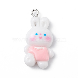 Opaque Resin Pendants, Rabbit Charms, with Platinum Tone Iron Loops, Rabbit, 32x15.5x6.5mm, Hole: 2mm(RESI-D064-02P-07)