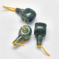 Natural Moss Agate 3 Hole Guru Beads, T-Drilled Beads, 21~24x10.5~12x11.5~12.5mm, Hole: 1.8mm, 2mm(X-G-K208-02-A-26)