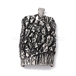 Tibetan Style 304 Stainless Steel Big Pendants, Tree Bark Charm, Antique Silver, 51x33x7mm, Hole: 8.5x5mm(STAS-H170-08AS)