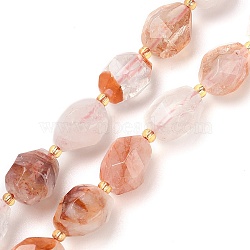 Natural Ferruginous Quartz Beads Strands, Faceted, Oval, with Seed Beads, 12~16x10~14mm, Hole: 1mm, about 22~25pcs/strand, 15.16''~15.63''(38.5~39.7cm)(G-P541-A01-09)