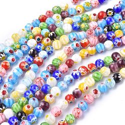 Round Handmade Millefiori Glass Beads Strands, Mixed Color, 8mm, Hole: 1mm, about 48pcs/strand, 14.5 inch(LK-R004-82)
