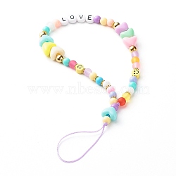 Acrylic Beads and Opaque Polystyrene Plastic Beads Mobile Straps, with Transparent Acrylic Ball Beads, Polymer Clay Beads, Plastic Beads, Tibetan Style Alloy Daisy Spacer Beads and Nylon Theead, Colorful, 19.5cm(HJEW-JM00556)