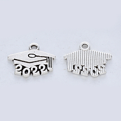 Tibetan Style Alloy Pendants, Graduation Trencher Cap with Number 2022, Cadmium Free & Lead Free, Antique Silver, 14x17.5x1.5mm, Hole: 1.8mm(X-TIBE-R316-139AS-RS)