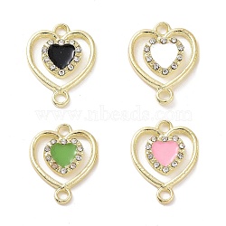 Alloy Enamel Connector Charms, Heart Links, with Crystal Rhinestone, Light Gold, Cadmium Free & Lead Free, Mixed Color, 21x16x2.5mm, Hole: 2mm(PALLOY-D011-03LG)