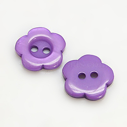 Resin Buttons, Dyed, Flower, Dark Orchid, 15x3mm, Hole: 1mm(RESI-D031-15mm-09)